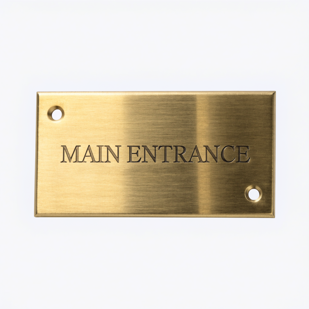 Plaque de porte en laiton brossé avec lettrage gravé en capitales
