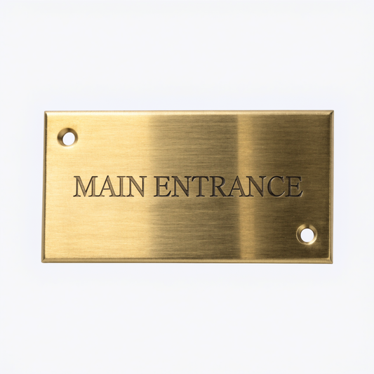 Plaque de porte en laiton brossé avec lettrage gravé en capitales