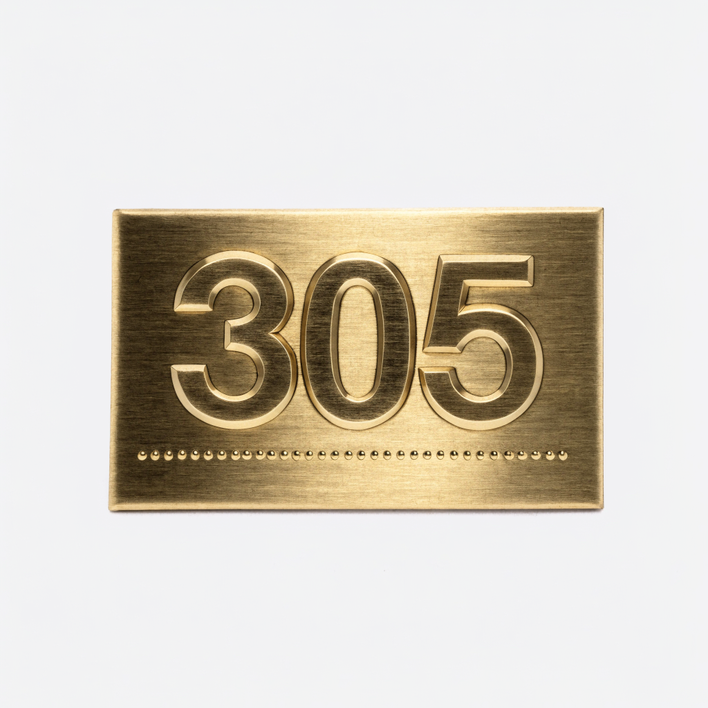 Variante laiton brossé : plaque de chambre avec chiffres en relief et points braille
