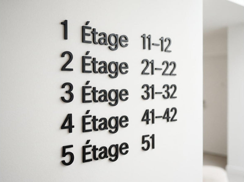 Panneau répertoire des étages en typographie serif